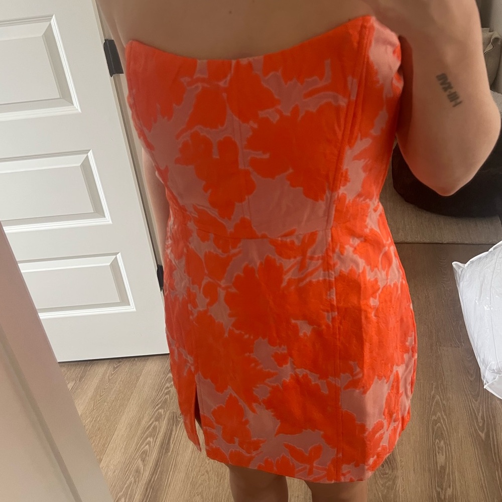 Floral Strapless Orange Dress